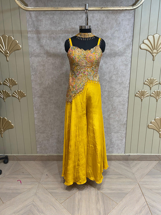 Yellow Long Sharara Suit Dress Material