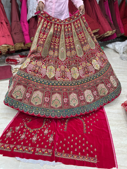 Something different red bridal double dupatta lehenga