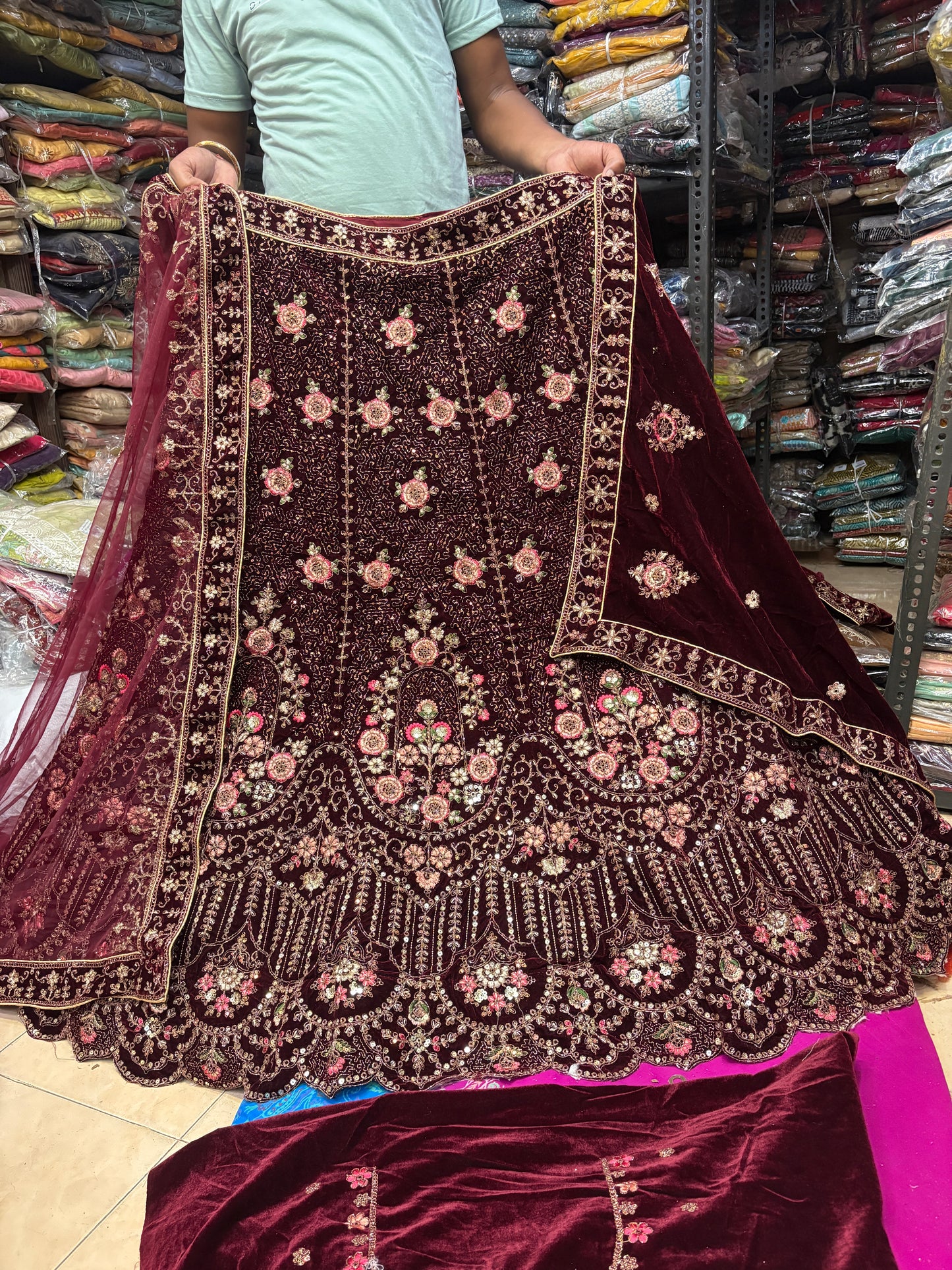 Charming maroon Double Duptta Bridal Lehenga
