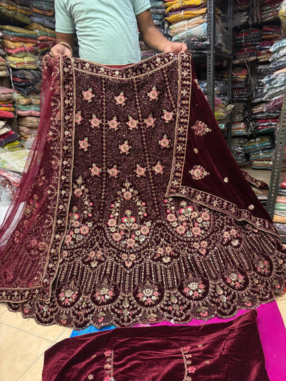Charming maroon Double Duptta Bridal Lehenga