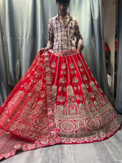 Designer Red peacock Crop Top Lehenga