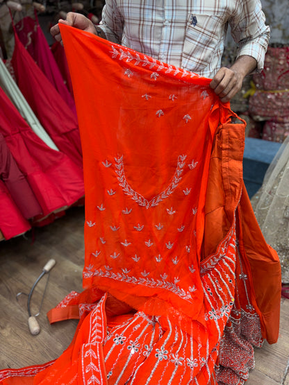 Rust Orange Mirror Work Lehenga