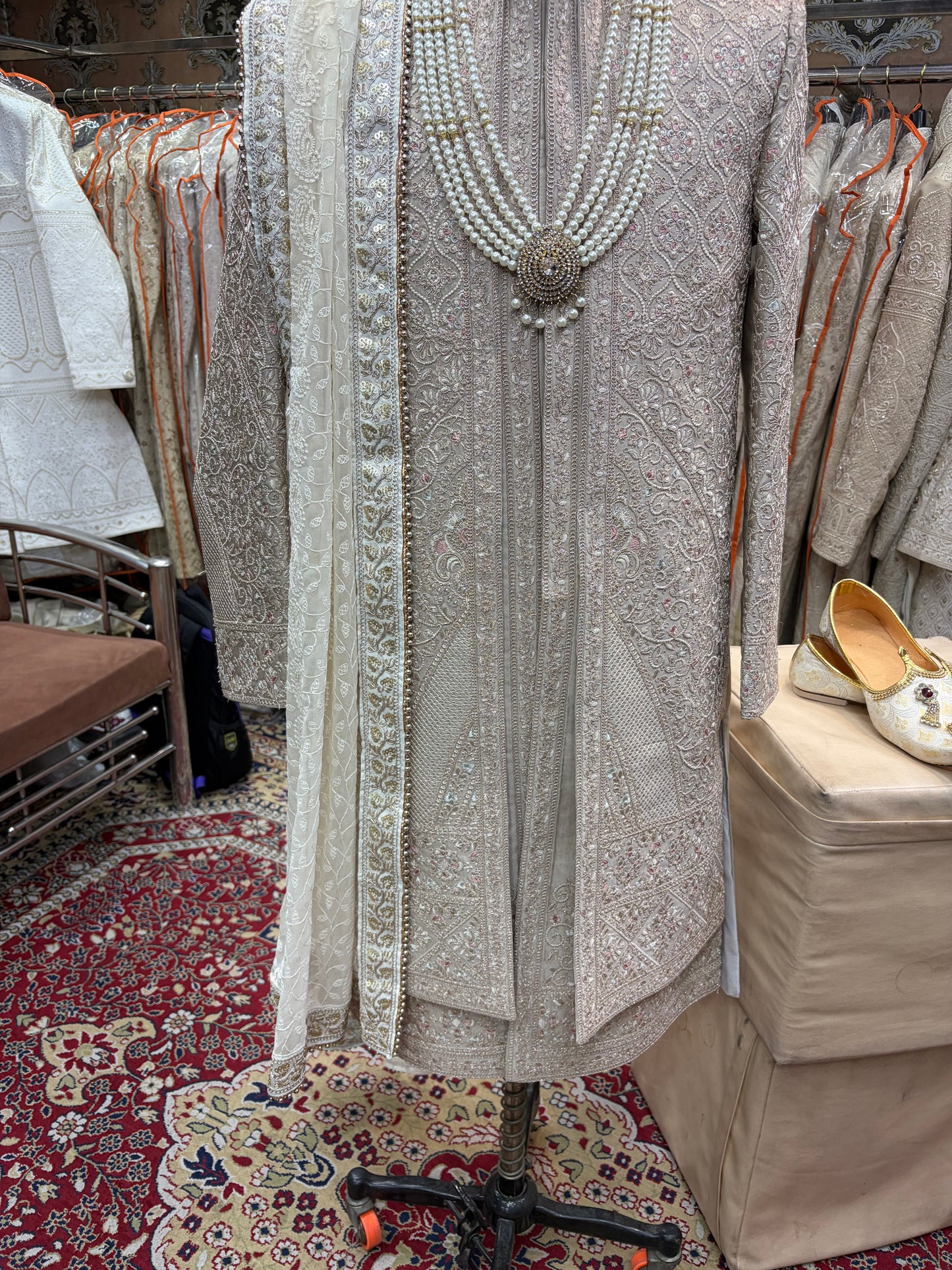 Light Beige Golden White sherwani