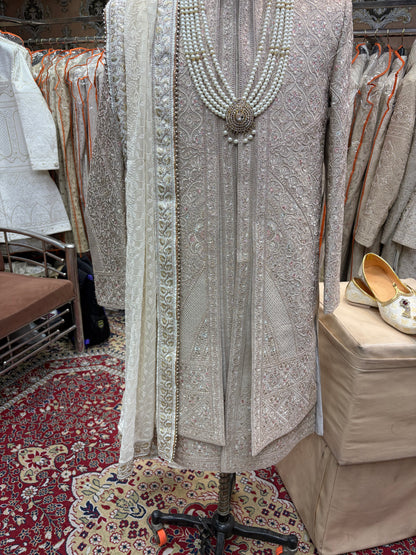 Light Beige Golden White sherwani