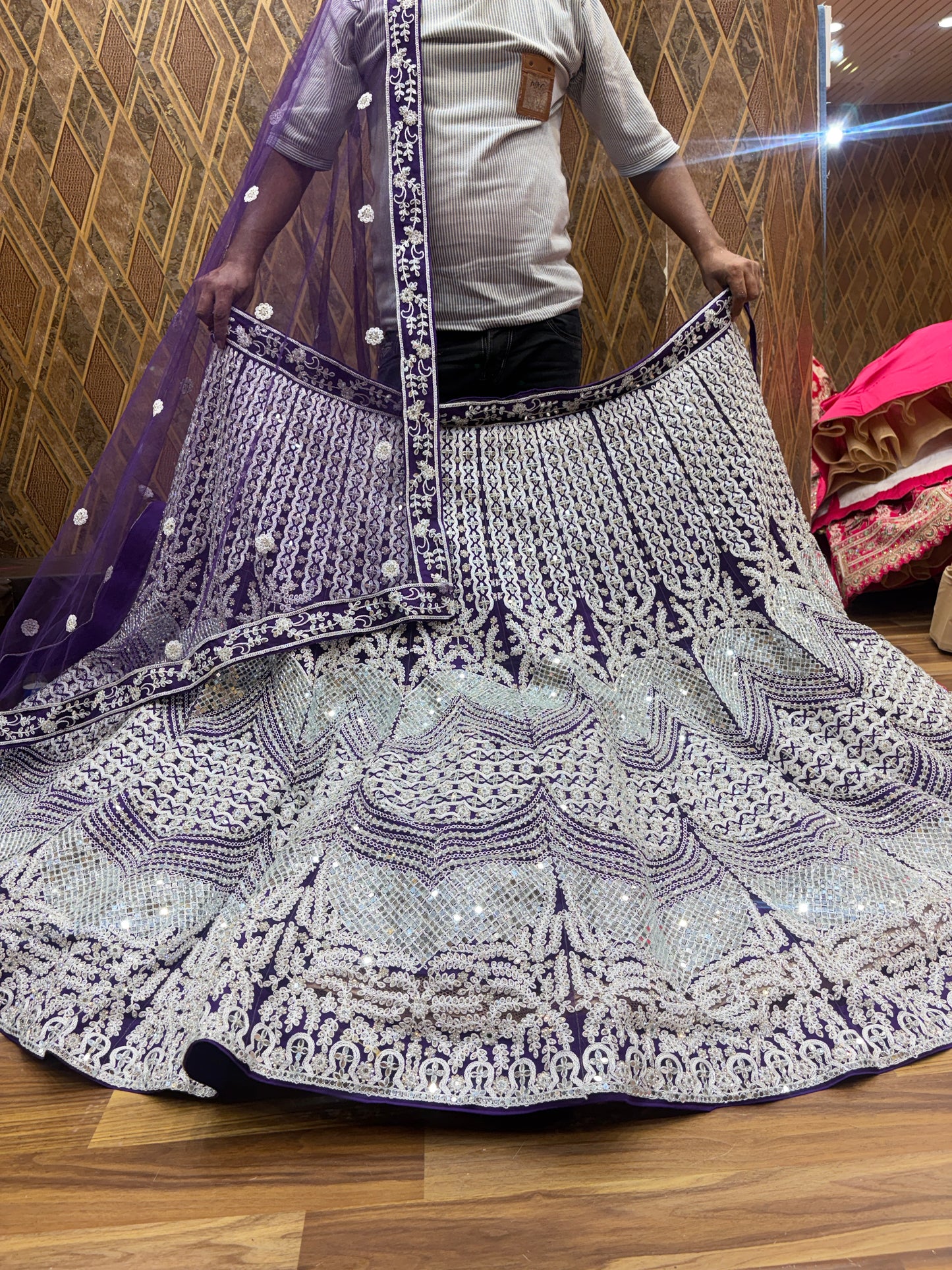 Attractive purple mirror work Lehenga