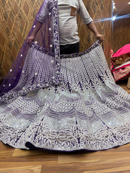 Attractive purple mirror work Lehenga
