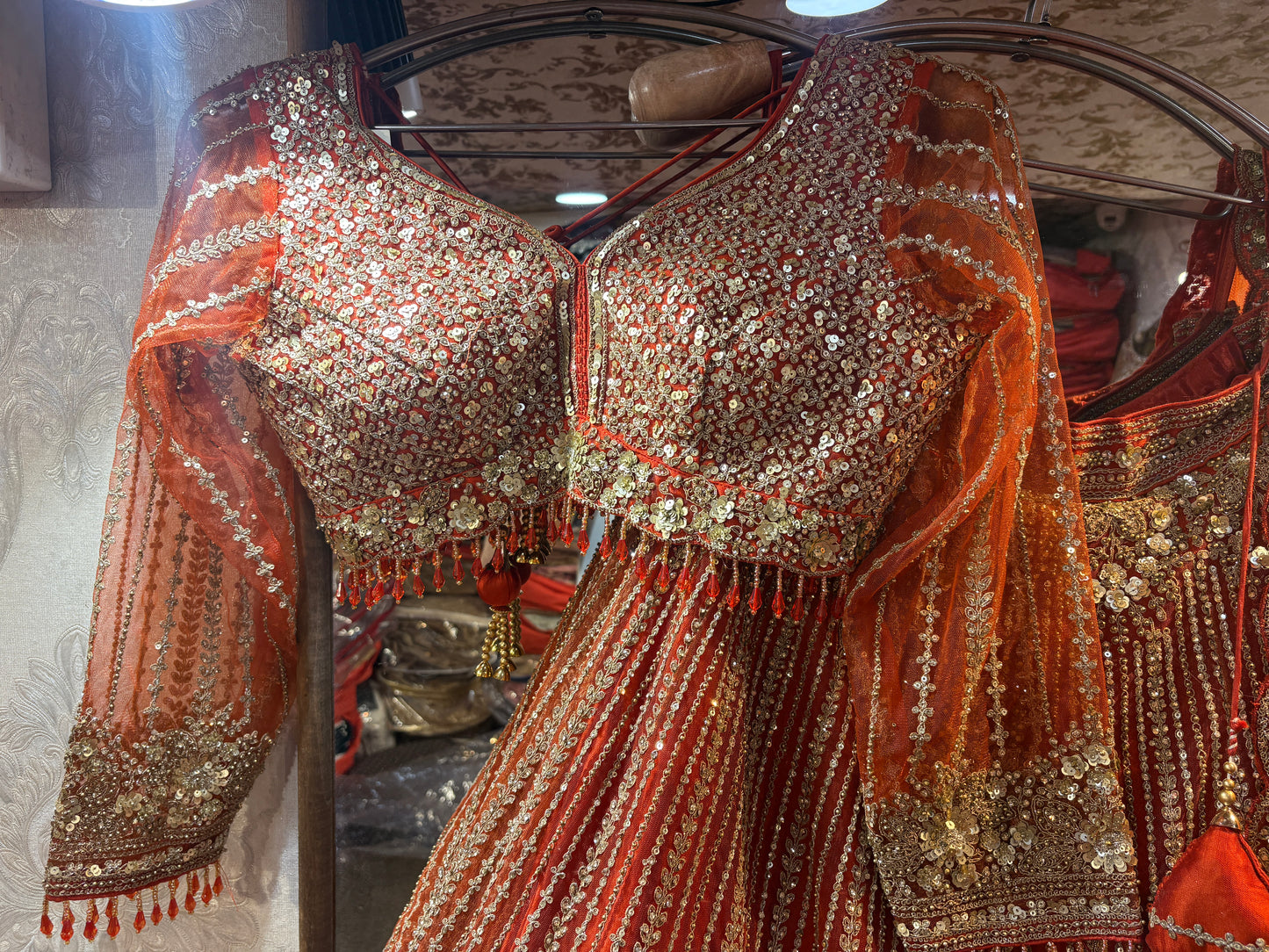Tremendous orange rust handwork crop top Lehenga