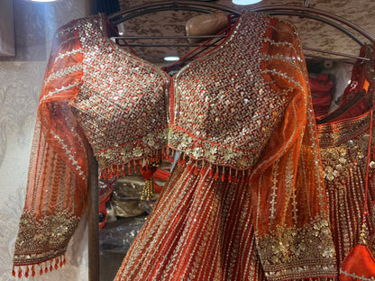 Tremendous orange rust handwork crop top Lehenga