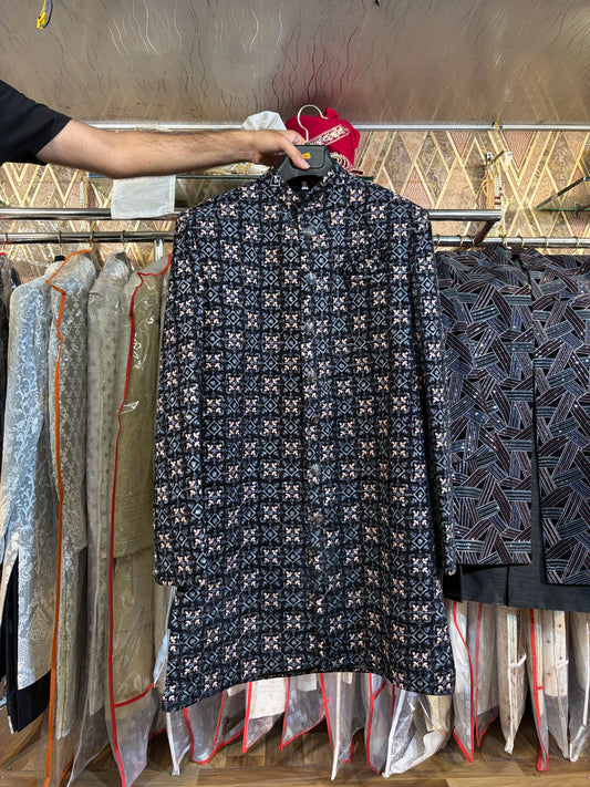 Black Jodhpuri indo western blazer kurta Sherwani