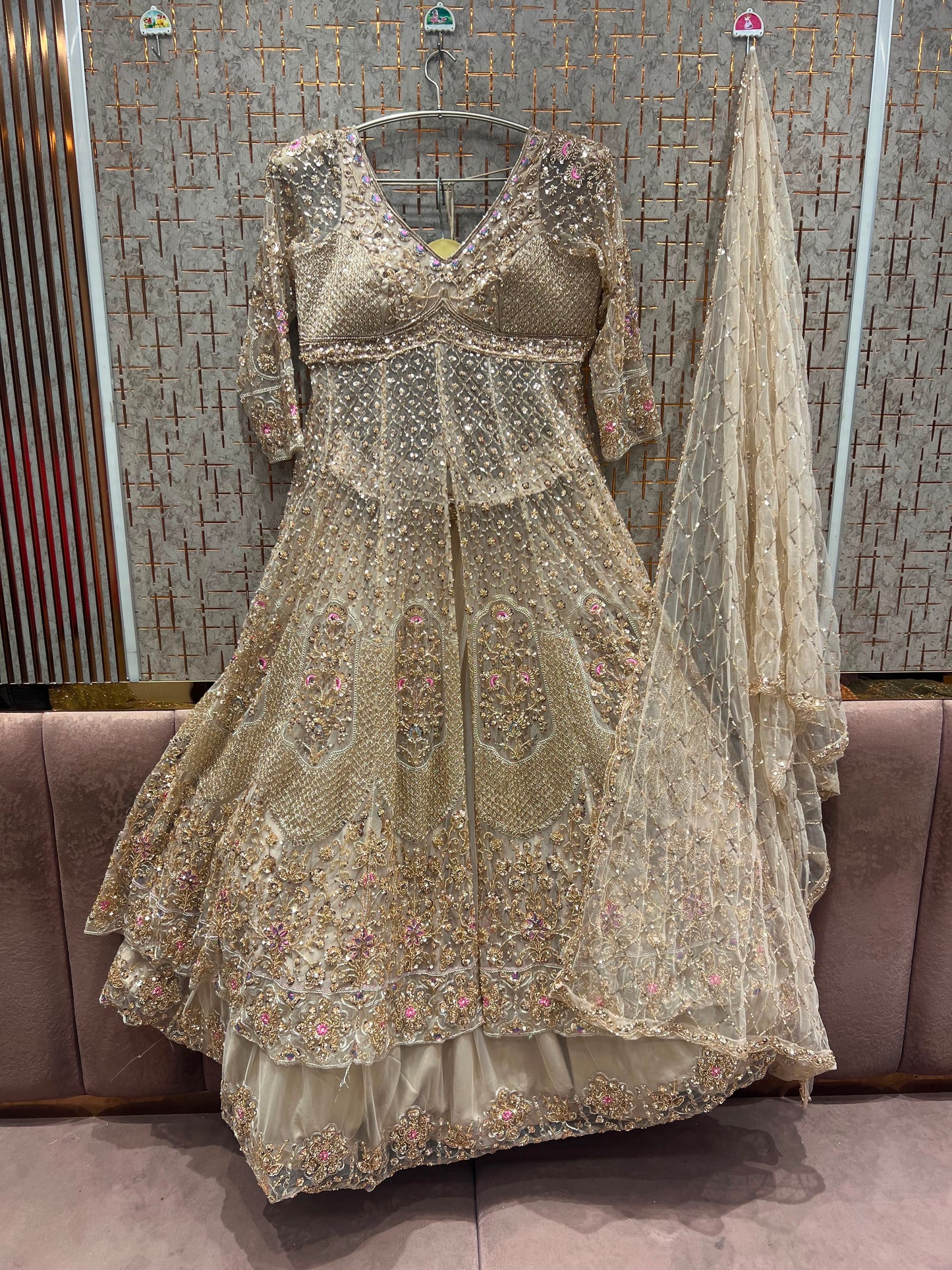 Blue Green Long Farshi Garara Indo Western Dress