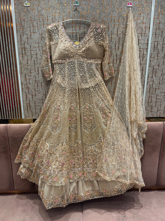 Golden Long Farshi Garara Indo Western Dress