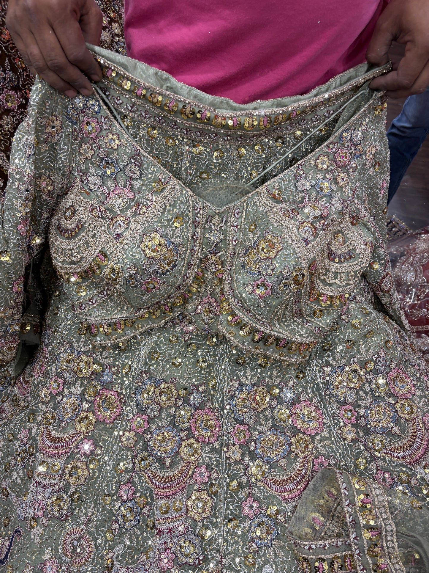 Engaging green peacock crop top Lehenga 16 kali