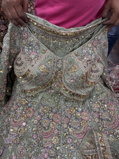 Engaging green peacock crop top Lehenga 16 kali