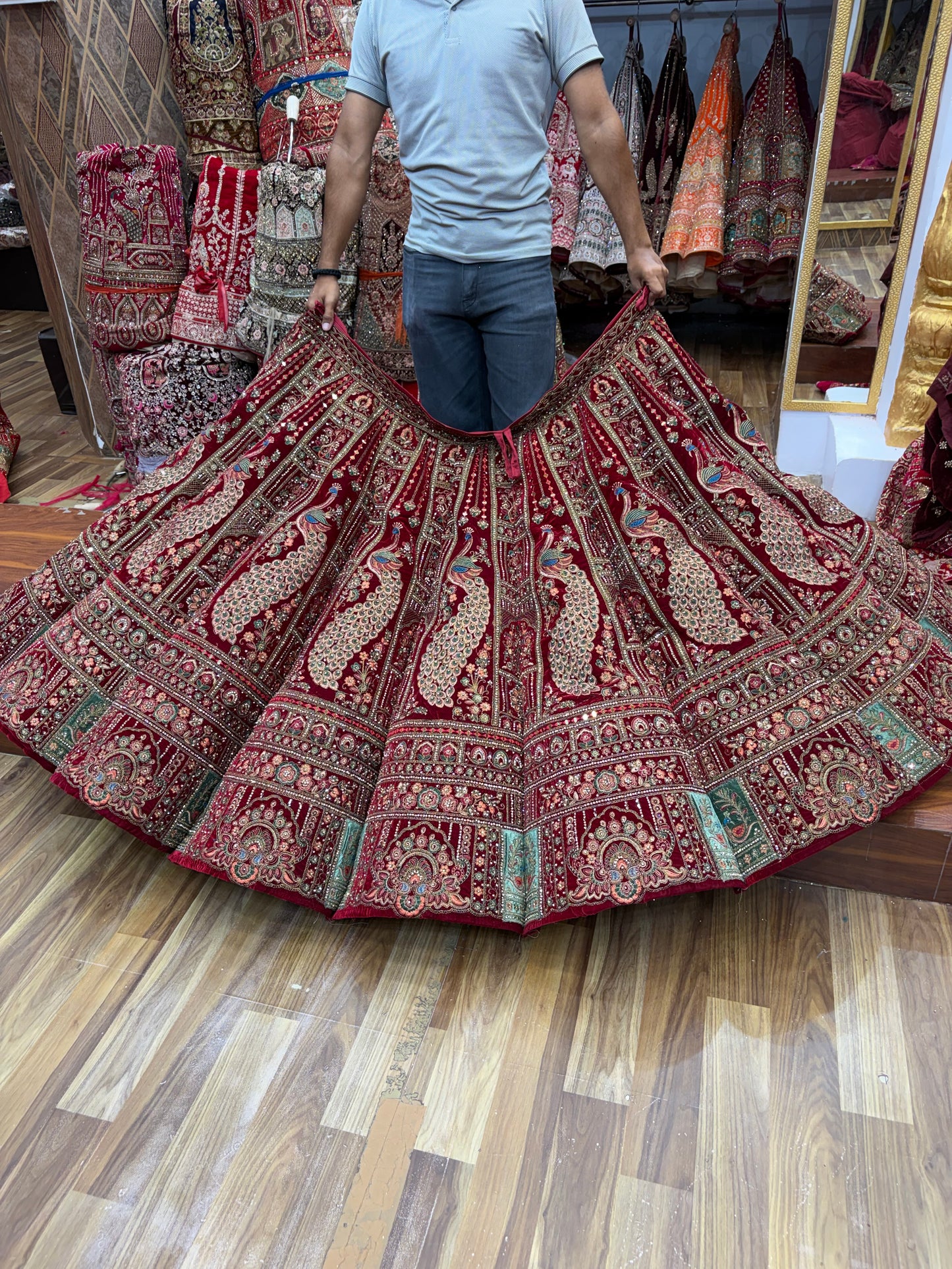Maroon Peacock Ball Bridal Lehenga - Shopping World