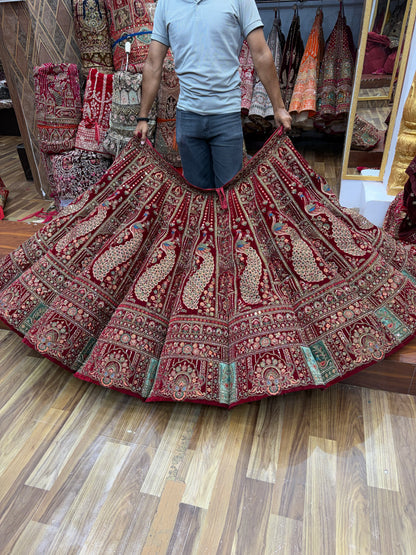 Maroon Peacock Ball Bridal Lehenga - Shopping World