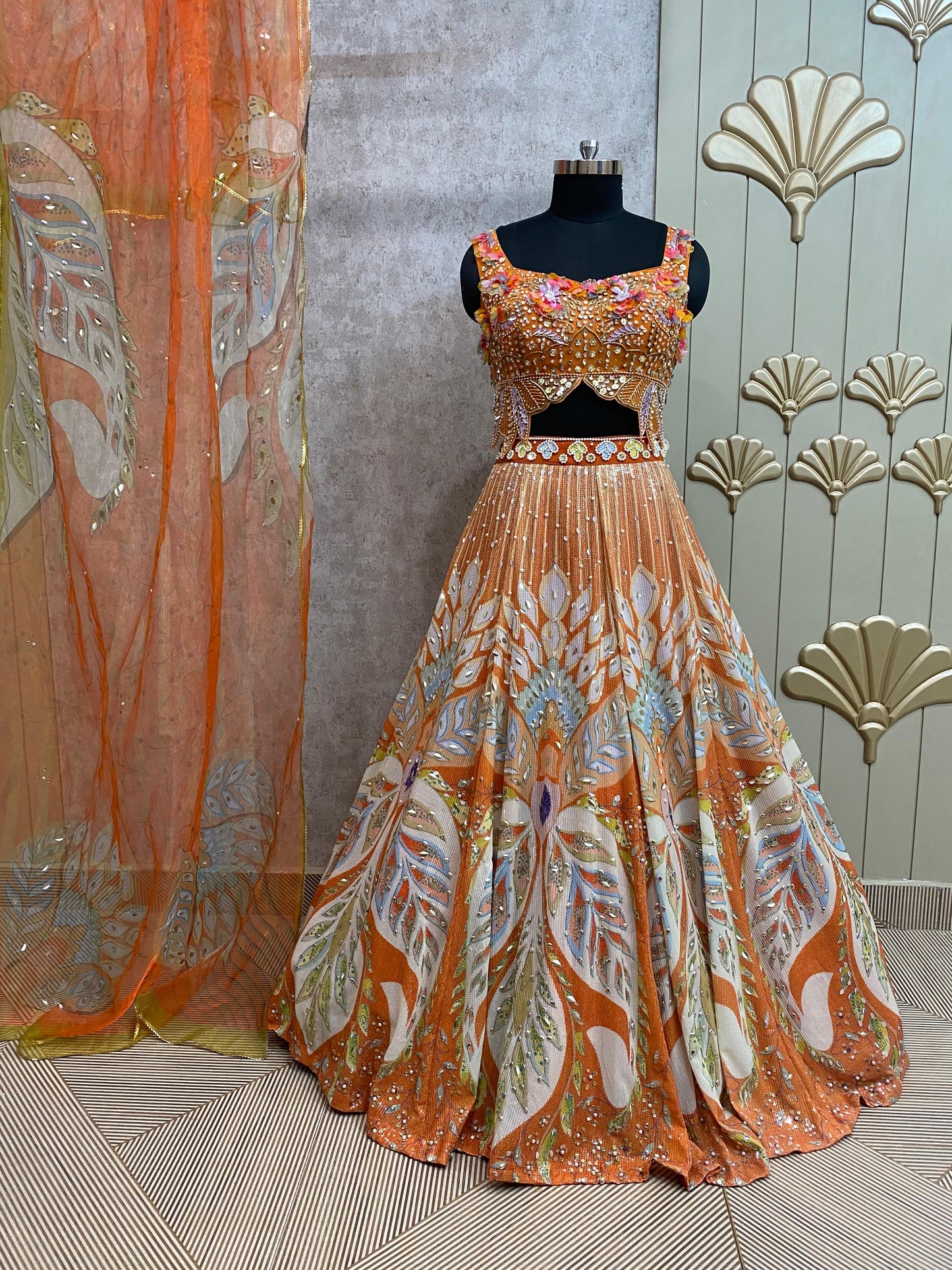 Peach crop top lehenga