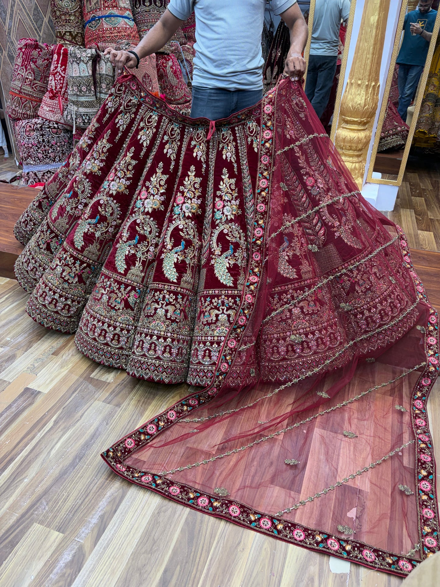 Maroon peacock Ball Bridal Lehenga
