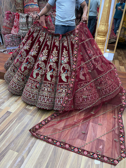 Maroon peacock Ball Bridal Lehenga