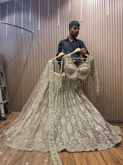 Engaging golden silver crop top Lehenga