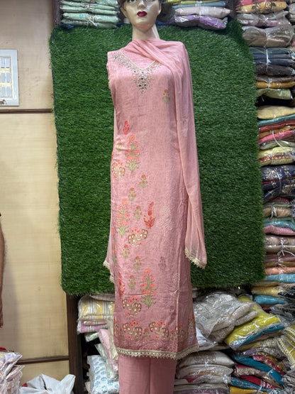 Elegant pink unstitched salwar suit dress material(free size)