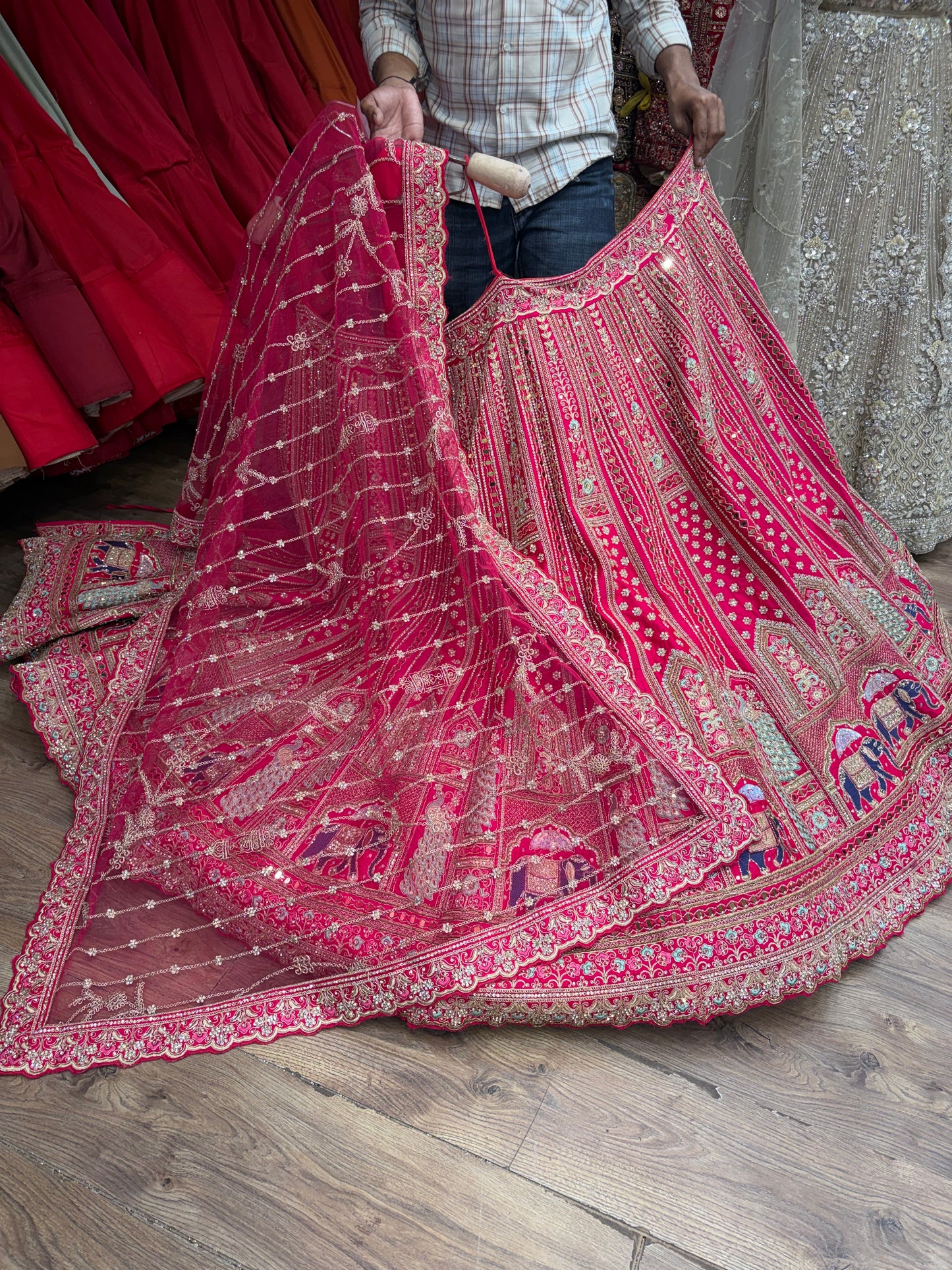 Rani pink peacock handwork Bridal Lehenga - Shopping World