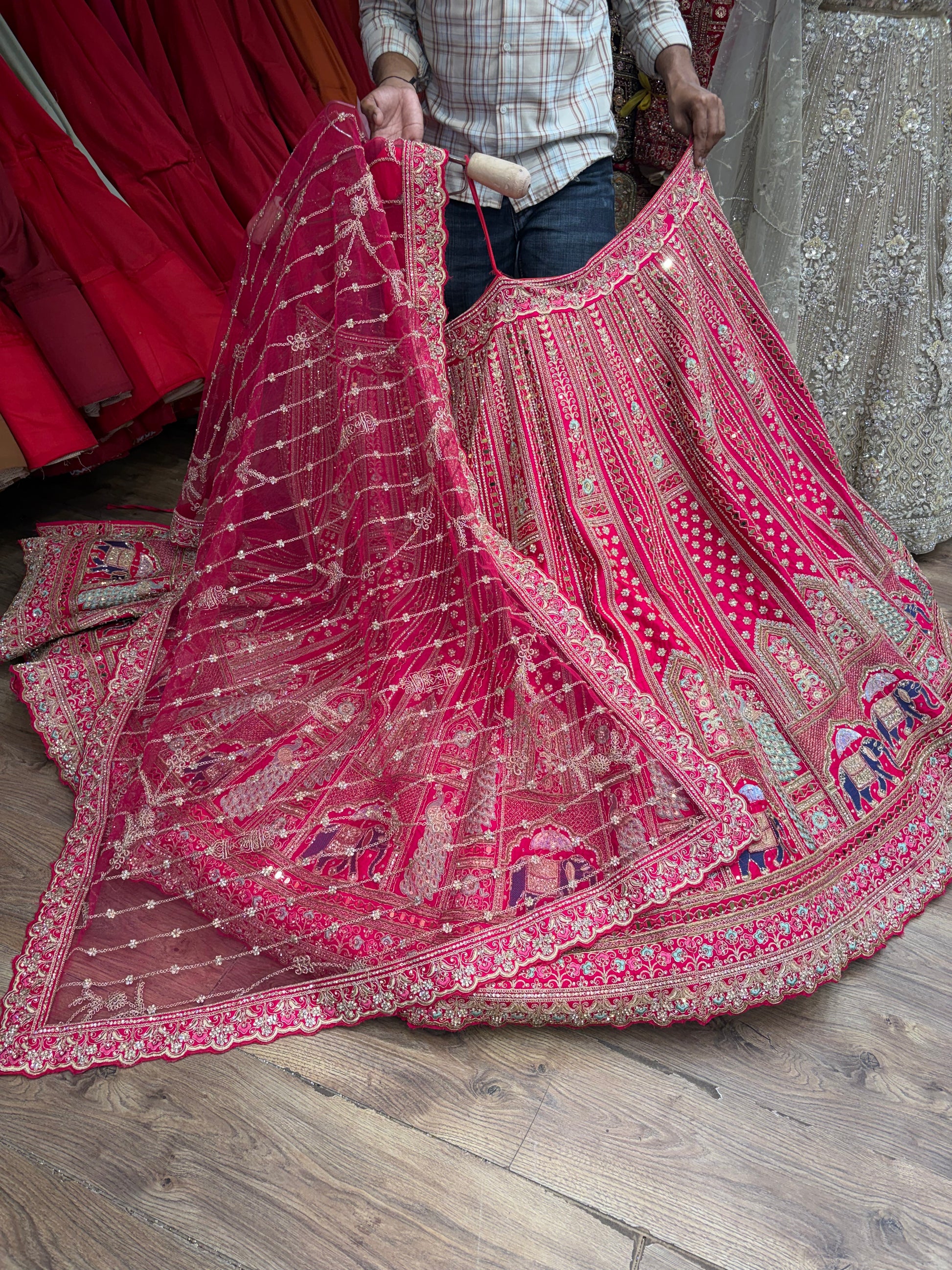 Rani pink peacock handwork Bridal Lehenga - Shopping World