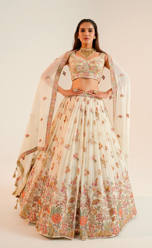 White Designer  Crop Top Lehenga