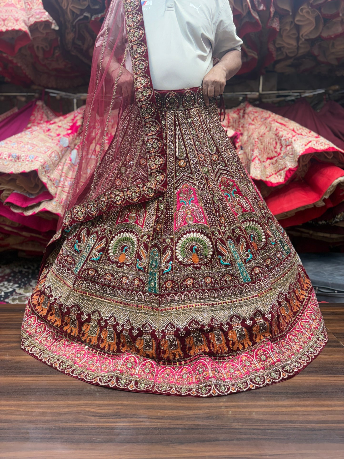 Majestic maroon peacock bridal Lehenga
