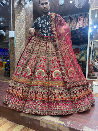 Gorgeous maroon peacock Ball bridal Lehenga