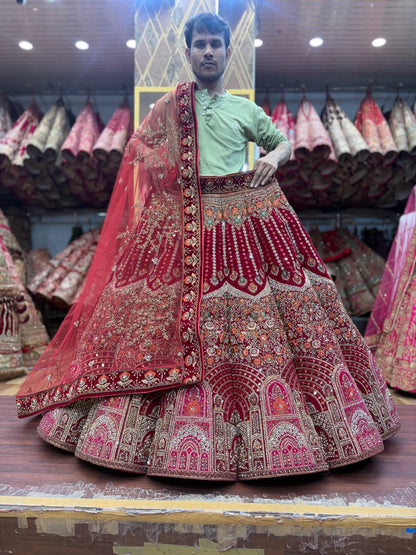 Designer Maroon Jhumka Ball Bridal Lehenga