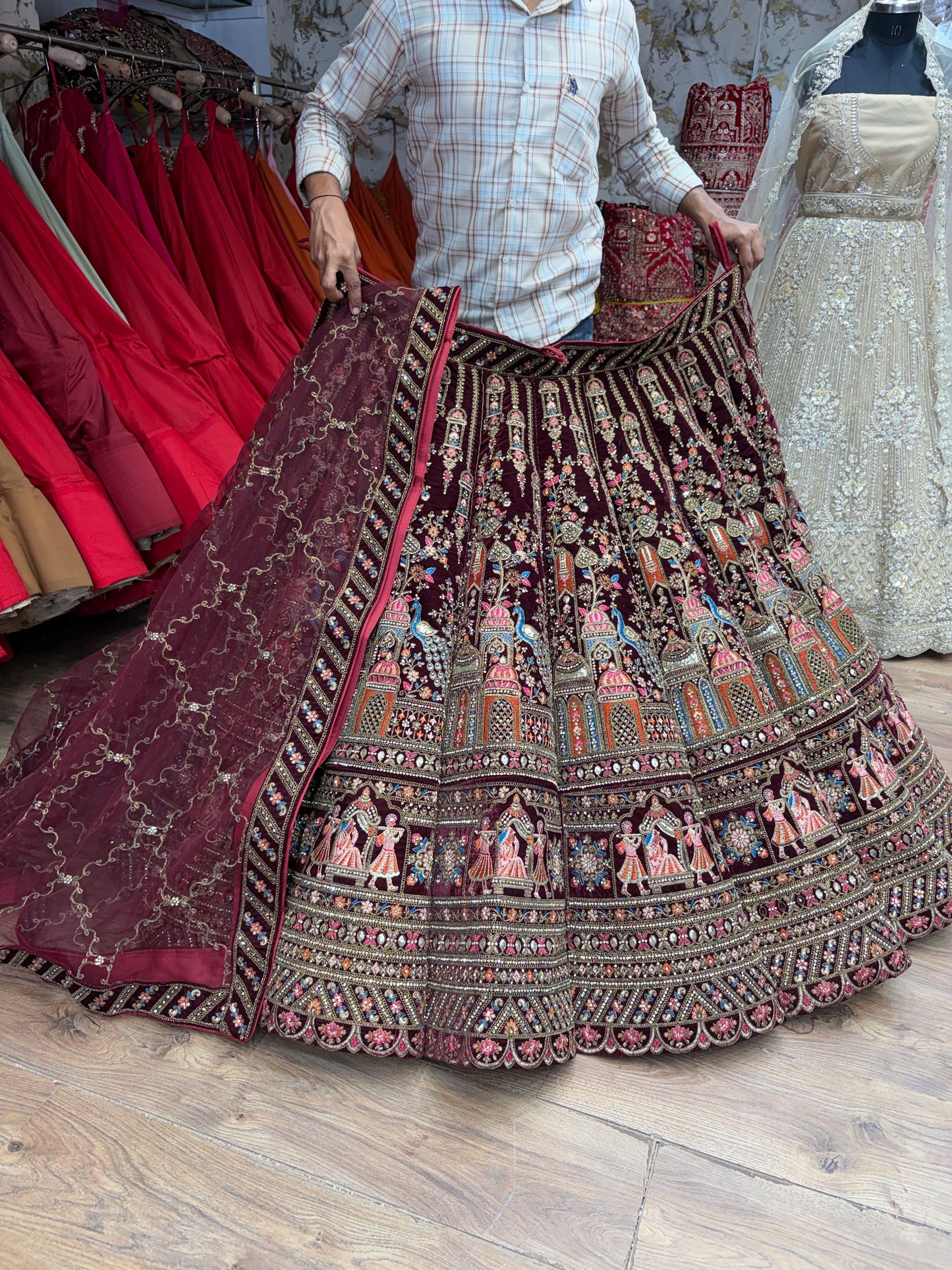 Dark Maroon Doli Barat Peacock Ball Bridal Lehenga