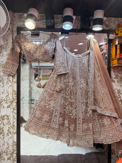 Good looking light peach Crop Top Lehenga