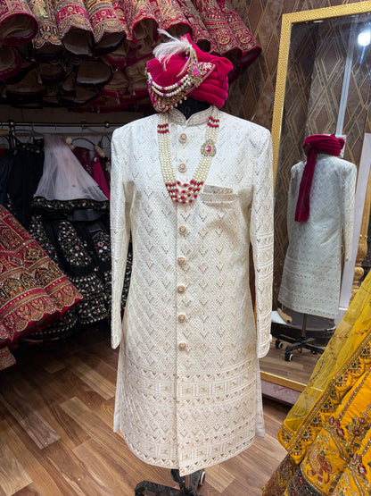 Royal Cream Pink Colour Sherwani