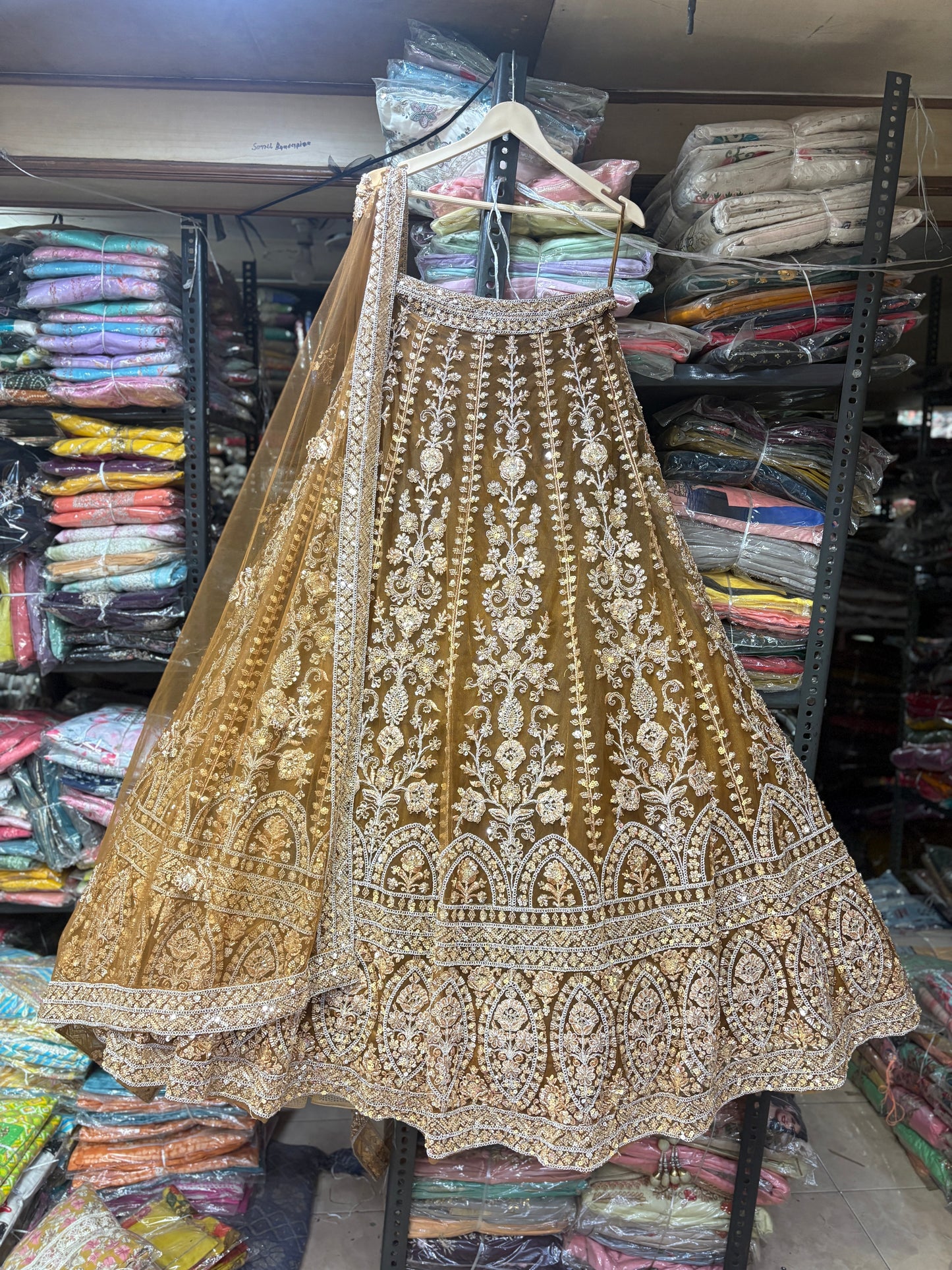 Glamorous mustard yellow crop top Lehenga