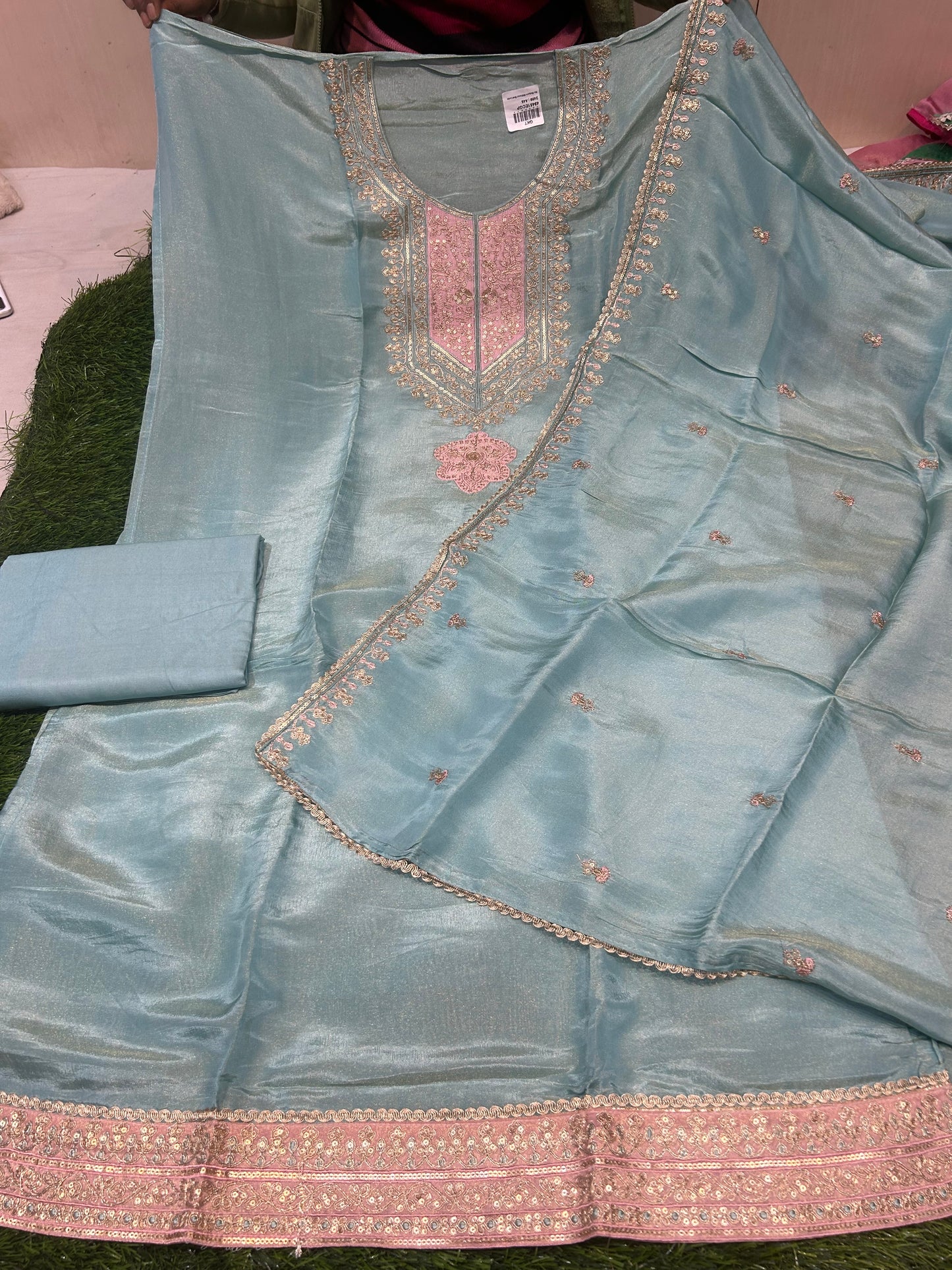 Pretty sky blue Unstitched suit ( free size )