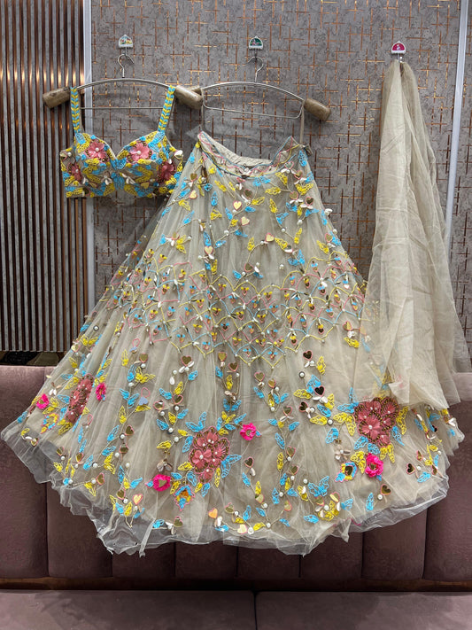 Beige Golden Pdp Crop Top Lehenga