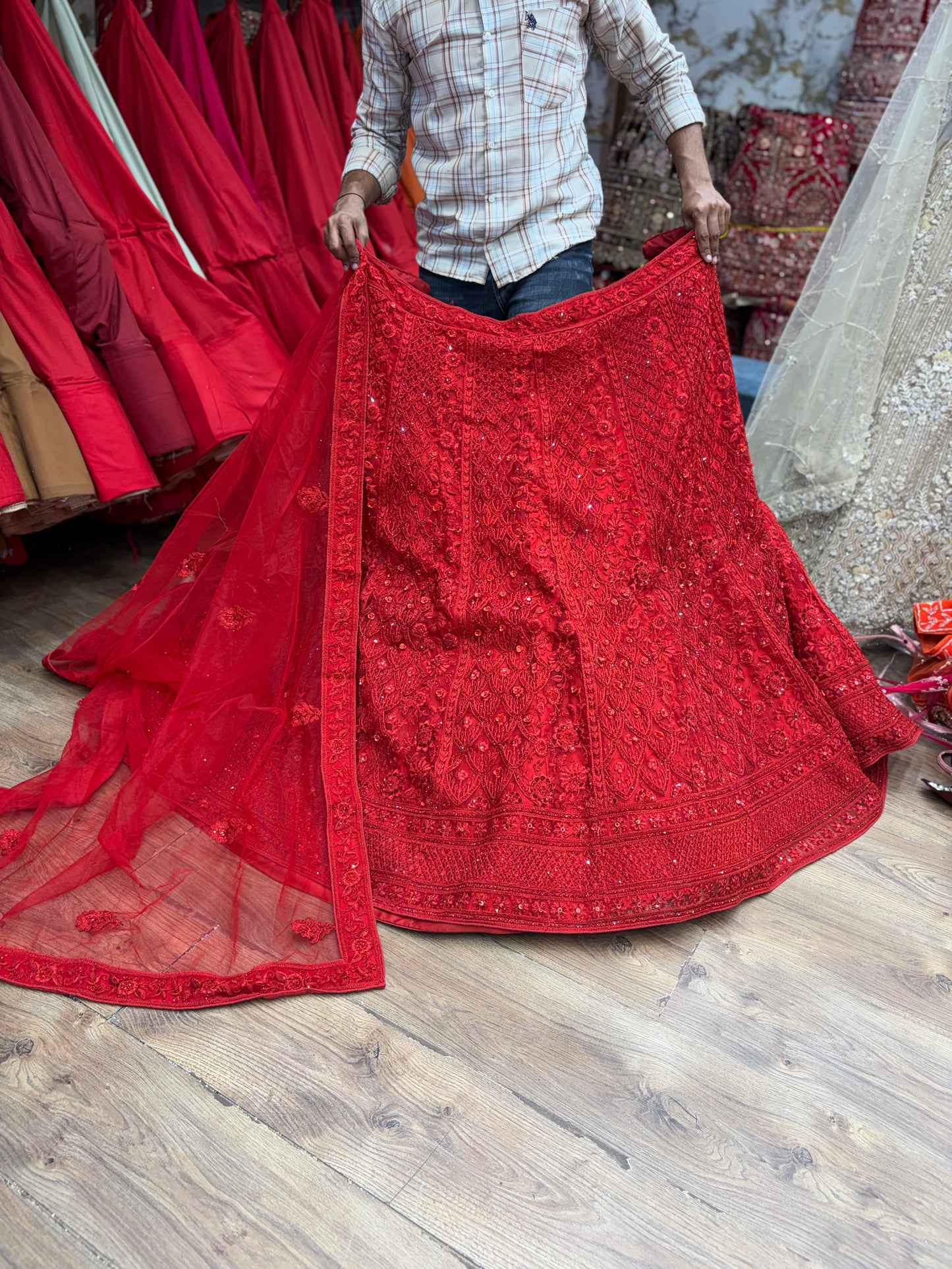 Red on Red Monotone Lehenga
