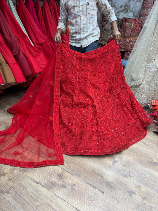 Red on Red Monotone Lehenga
