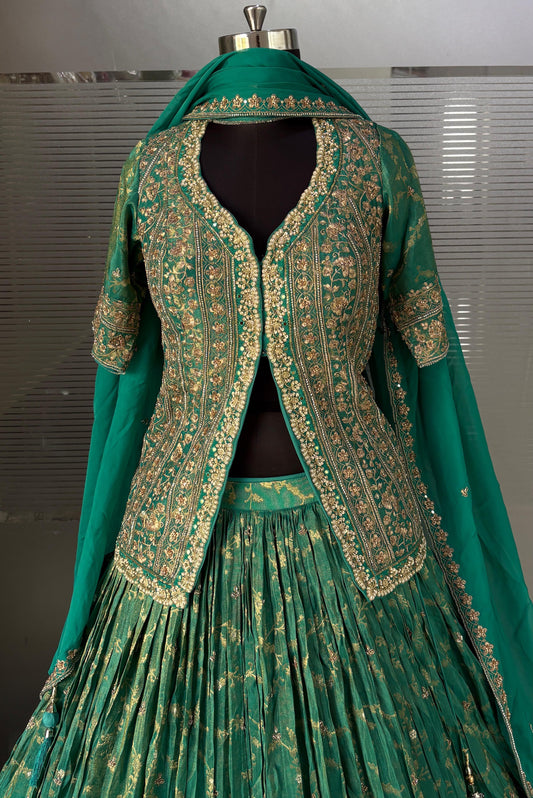 Green Farshi Garara Long Crop Top Lehenga