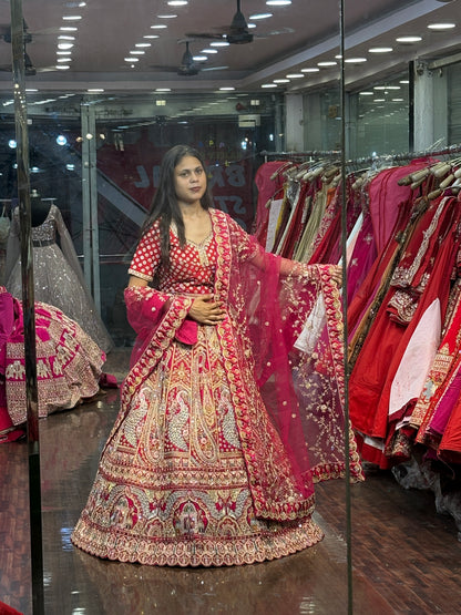 Glamorous red rani pink peacock bridal Lehenga