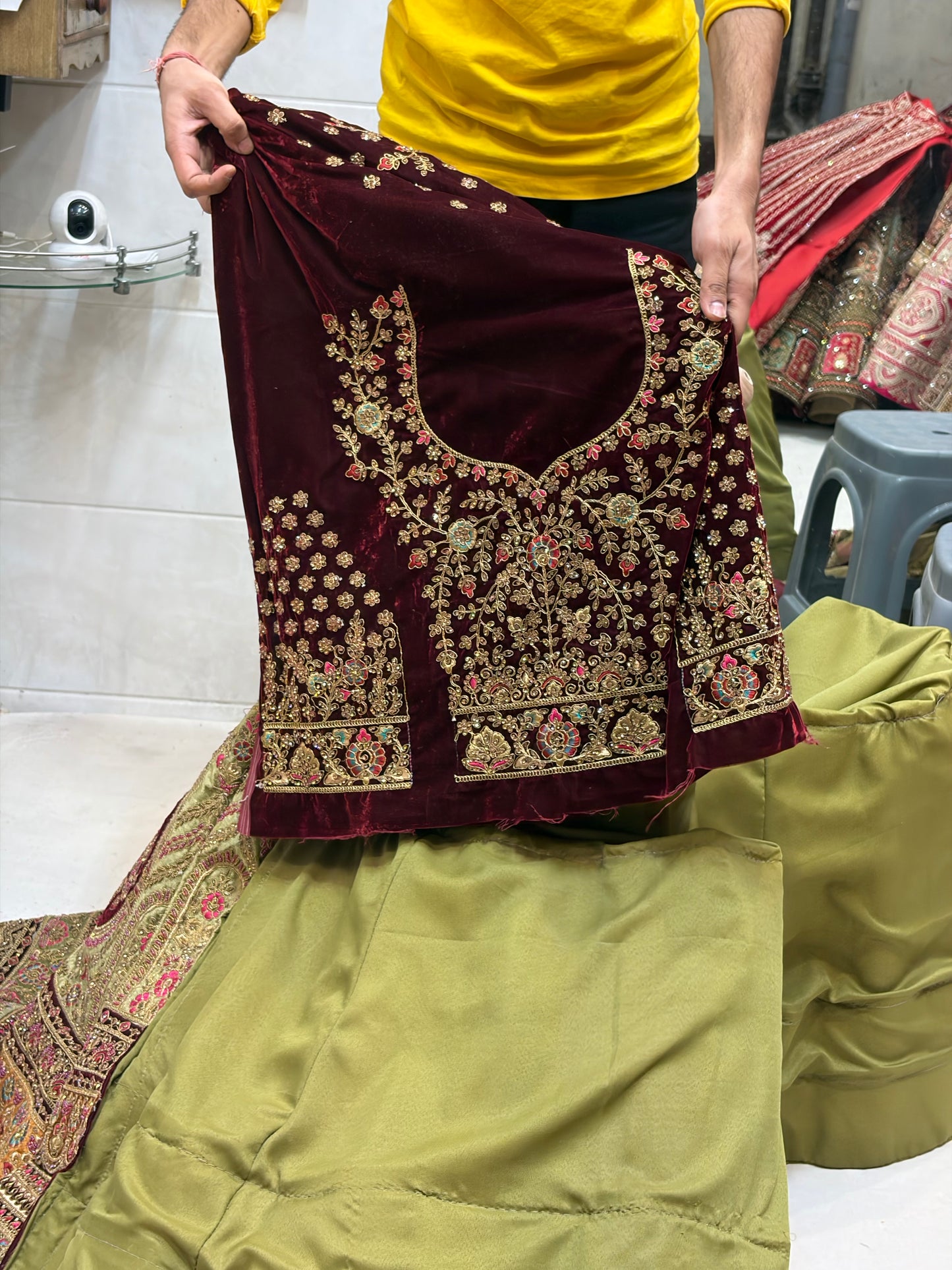 Designer maroon pistachio green Lehenga - Shopping World