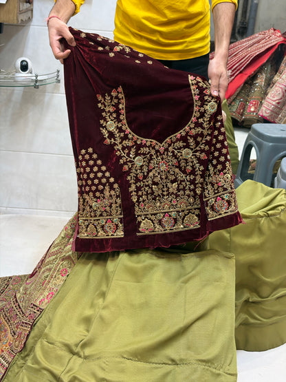 Designer maroon pistachio green Lehenga - Shopping World