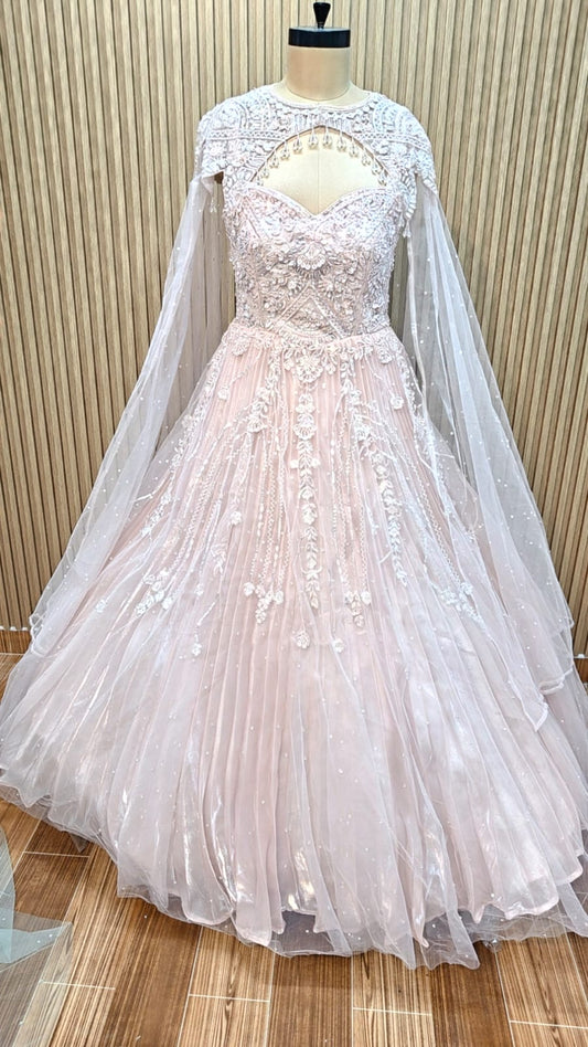 Pink green barbie Designer Gown
