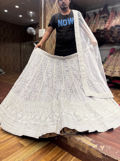 Designer white lilac crop top Lehenga