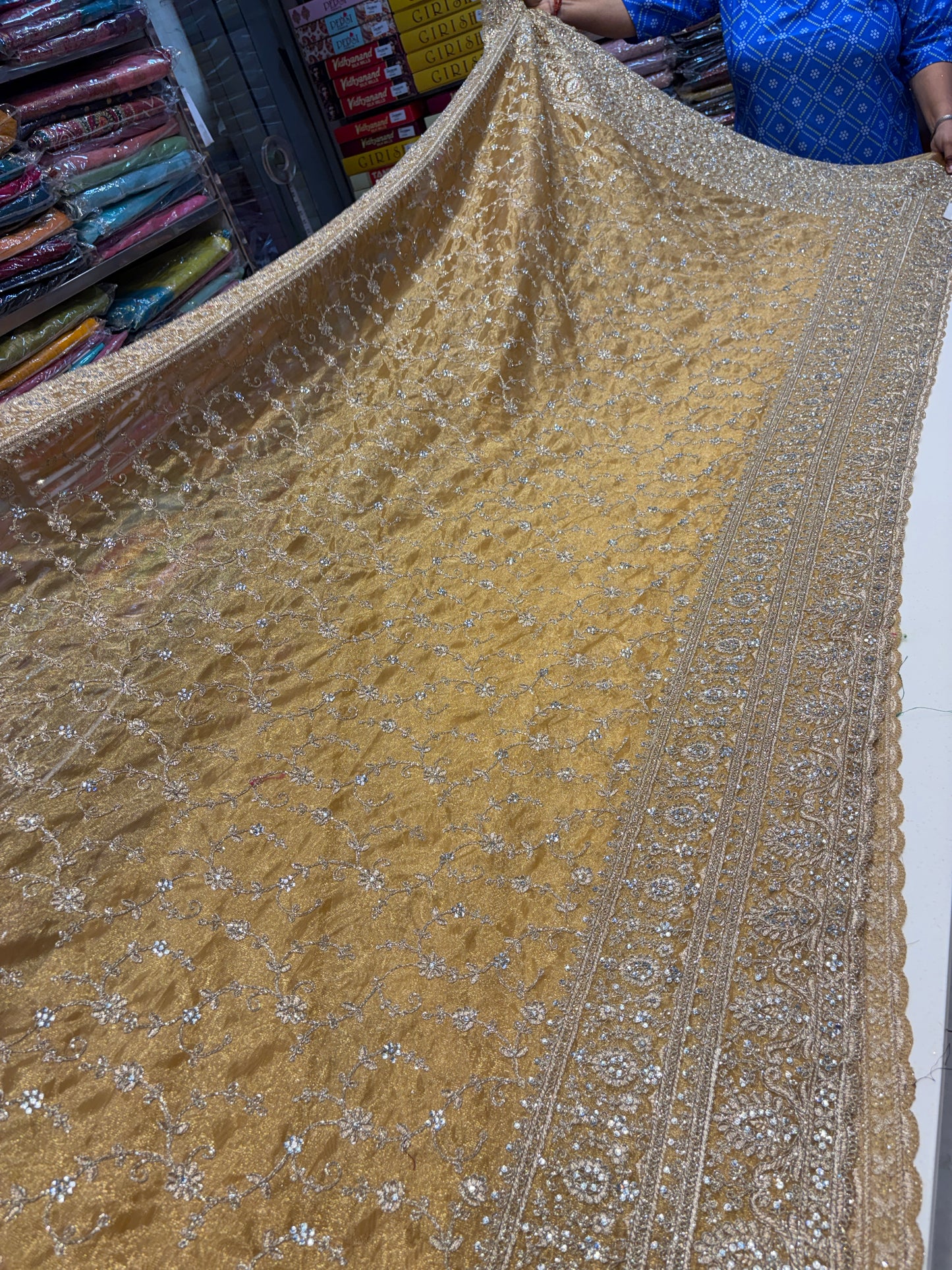 Embellished yellow haldi mehendi saree