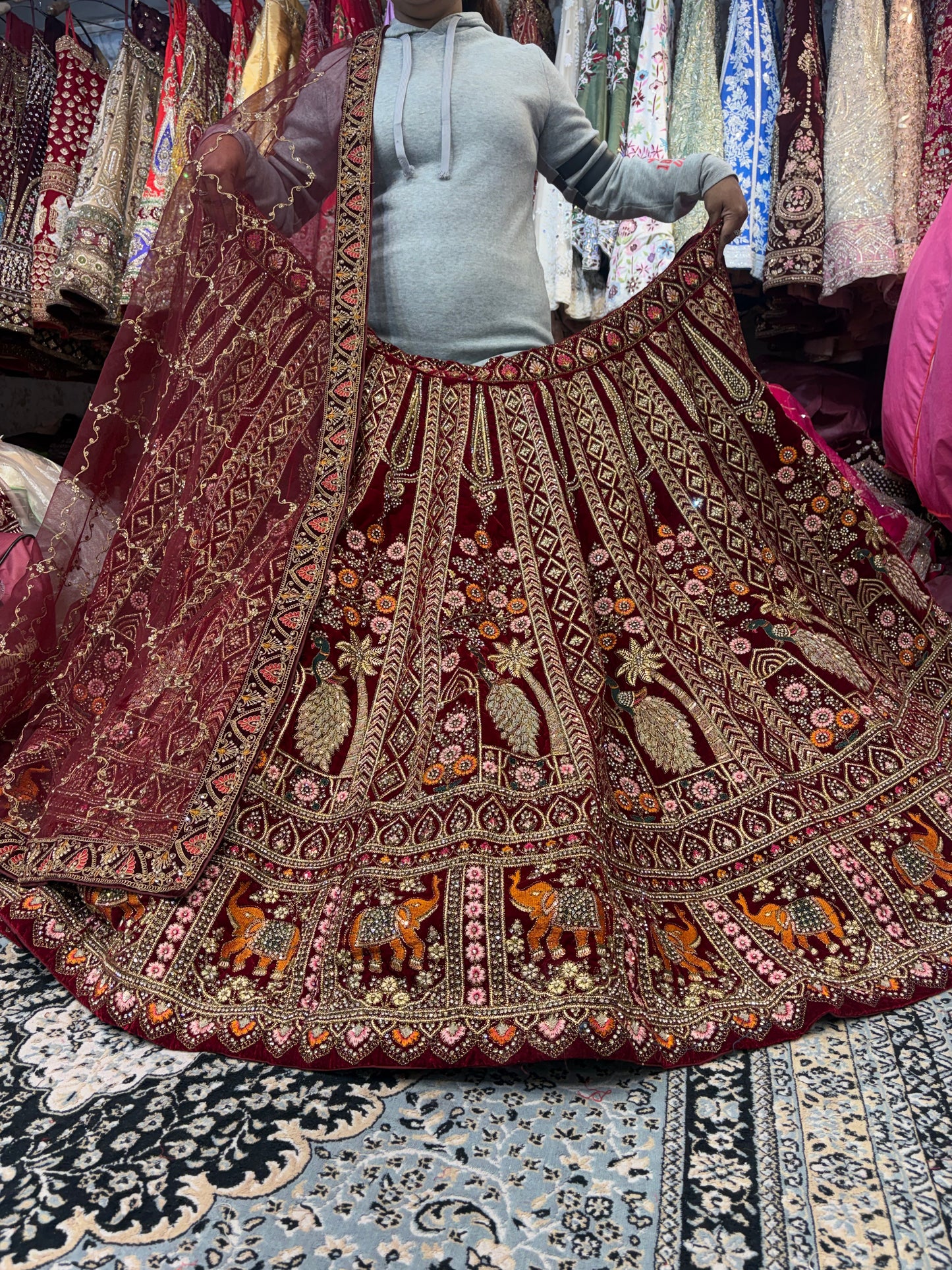 Beautiful Maroon peacock Bridal Lehenga
