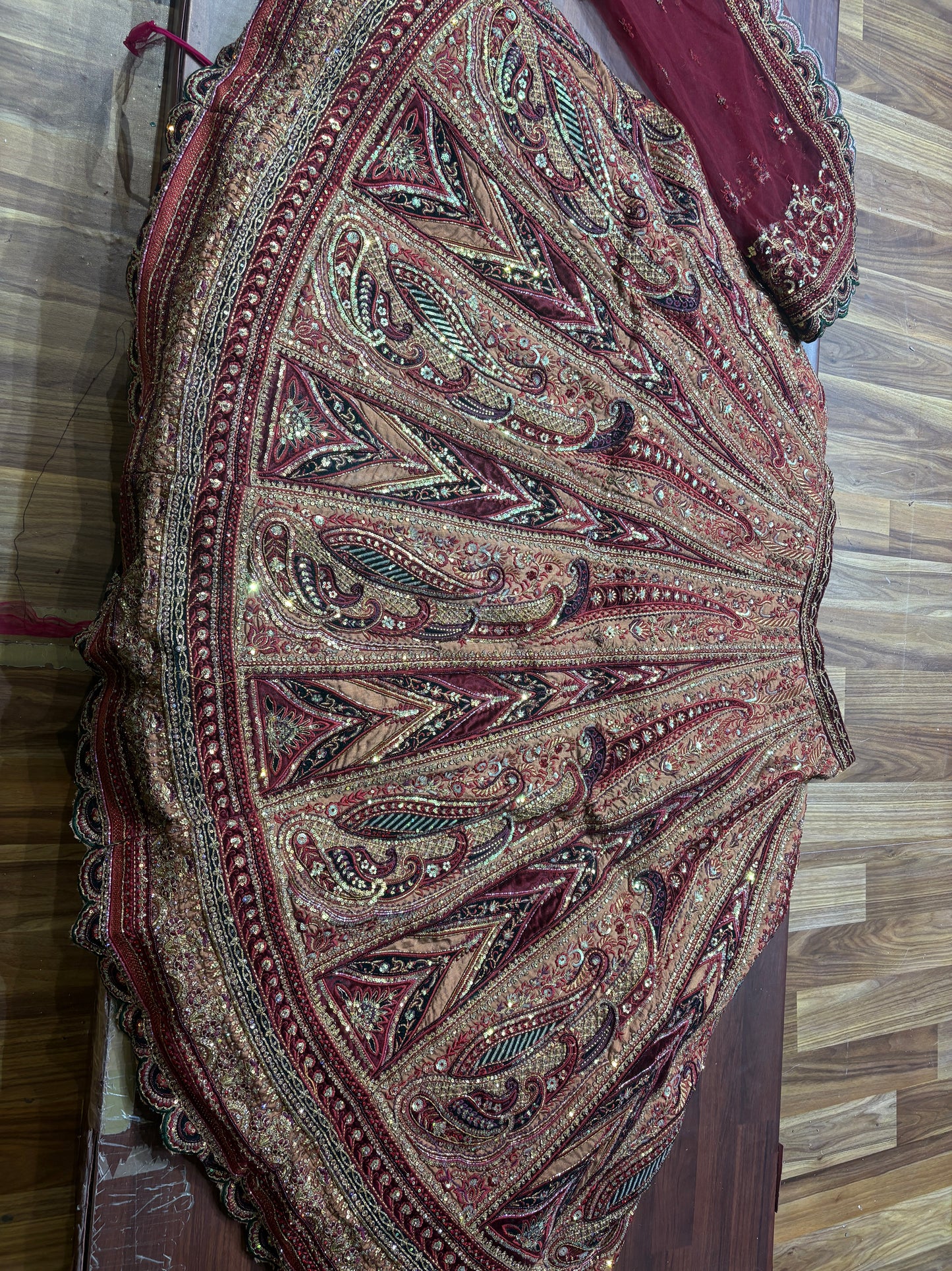 Designer maroon double duptta multi Kali Bridal Lehenga