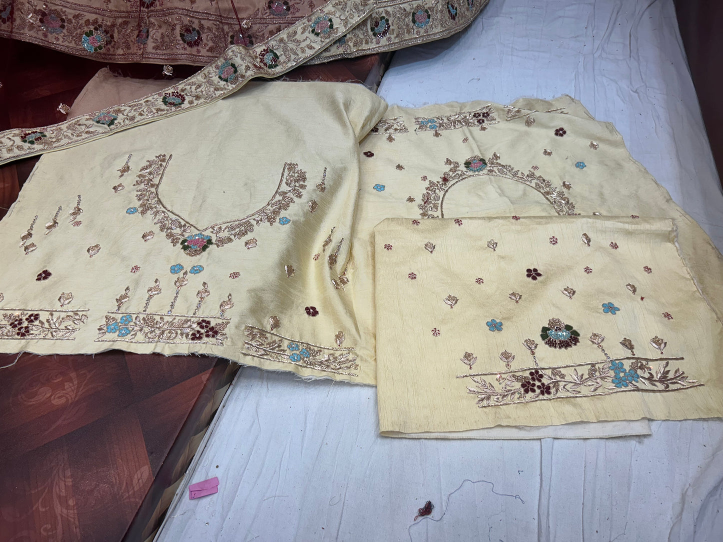 Awesome pure handwork white cream contrast red dupatta lehenga