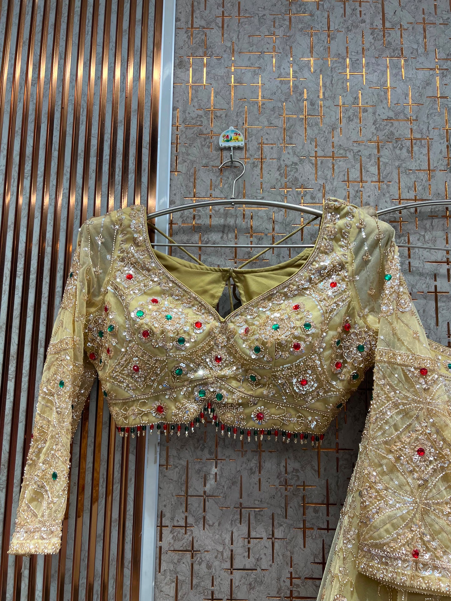 Yellow Haldi Mehendi jewellery theme Crop Top Lehenga