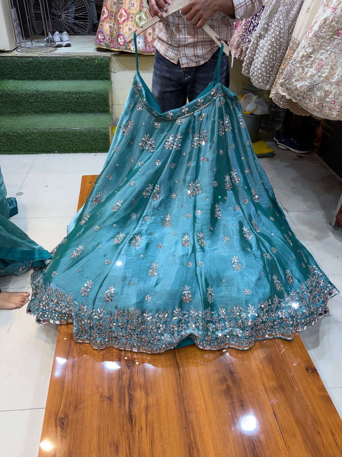 Sky Blue Mirror Work Lehenga